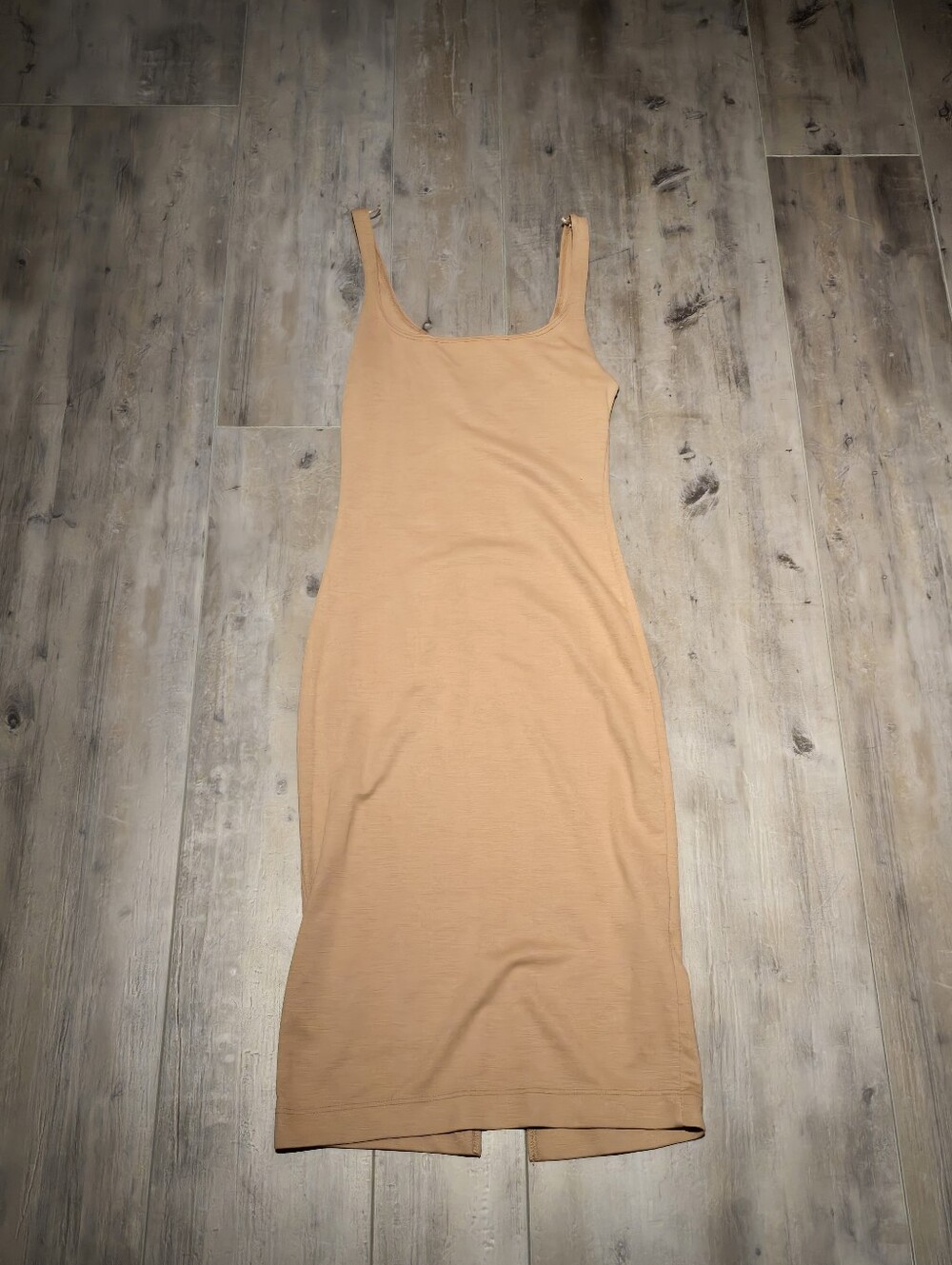 Zara Sleeveless Bodycon Midi Dress in Beige